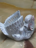 PORCELANOWY ŁABĘDZ MISECZKA WAZONIK PUZDRO ŚWIECZNIK AŻUROWY PERŁOWY