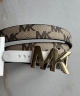 Michael Kor’s Dwustronny pasek skórzany kremowy monogram i czarny L 107 cm