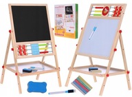 MAŁA DREWNIANA TABLICA MAGNETYCZNA KREDOWA Z LICZYDŁEM 4w1 + KREDA GĄBKA