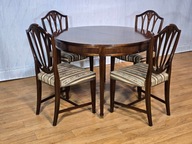 STÓŁ OKRĄGŁY, MAHONIOWY, ROZKŁADANY + 6 KRZESEŁ, DANIA (231)