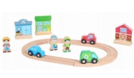 DREWNIANA AUTOSTRADA TOR SAMOCHODOWY AUTA TRAKTOR ŚMIECIARKA DOMKI FIGURKI