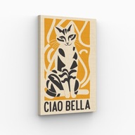 Obraz na Płótnie 30x40cm Ciao Bella Kot Napis Włochy Styl Retro Hit