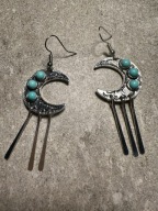 Piękne długie kolczyki Lunula Luna Księżyc Turkus