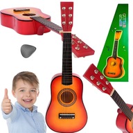 GITARA DREWNIANA AKUSTYCZNA DLA DZIECI 6 STRUN 60cm ZABAWKA EDUKACYJNA