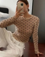 Bluzka bluzeczka damska siateczka w kropki kropeczki groszki brąz glamour