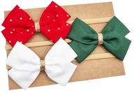 Opaski na głowę z kokardkami na święta czerwona w kropki biała i zielona