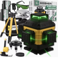 Poziomica laserowa 4D zielony laser krzyżowy 16 linii 360° komplet + GRATIS