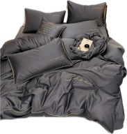 Elegancka Pościel Mikrofibra z HAFTEM 200x220 Grafitowa + Poszewki 70x80