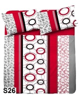 pościel z satyny 140x200 + 1x70x80 guzik S 26 kółka czerwone pas szary