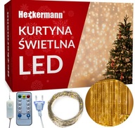 KURTYNA ŚWIETLNA LAMPKI NA DRUCIKU GIRLANDA BIAŁE CIEPŁE 300 LED 3x3 METRY