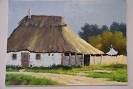 Obraz olejny "Stara chata z dziewczyną"