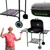 GRILL WĘGLOWY OGRODOWY ZAMYKANY Z POKRYWĄ PÓŁKAMI NA KÓŁKACH REGULOWANY