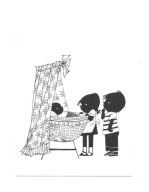 Pocztówka - Fiep Westendorp, Julek i Julka i dziecko w kołysce / cz.b.