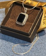 AT DECO ONYKS Z MARKATYZYAMI WISIOR ŁAŃCUSZEK NASZYJNIK SREBRO 925 GDAŃSK