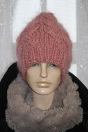 czapka damska beanie rekodzielo moher brudny roz L