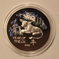 ROK BYKA BAWOŁA WOŁA - 1 $ DOLAR 2008 NIUE, SREBRO, KOLOR, CERTYFIKAT