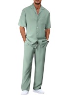 Old Money – Męski Zestaw Casual z Koszulą i Spodniami - Jasnozielony