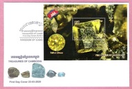 Kambodża 2020, FDC bl.ZĄBK. minerały, kamienie szlachetne