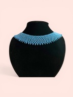 Naszyjnik koralikowy, ażurowy kołnierzyk folk, łemkowska krywulka, błękitny