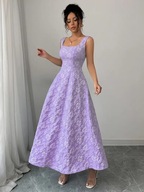 sukienka fioletowa modna kwadratowy dekolt kwiaty haft plaża ślub bankiet