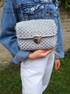 Szara torebka kopertówka na łańcuszku ze skórą naturalną handmade