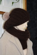 KOMPLET CZAPKA golf L RĘKODZIEŁO MOHER GORZKA CZEKOLADA