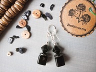 Srebrne 925 kolczyki rękodzielnicze czarne hematyt i szkło BlackberriesArts