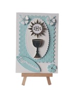 ZAPROSZENIA KOMUNIA CHŁOPIEC IHS SŁONECZKO KIELICH C6 BŁĘKIT – BIEL