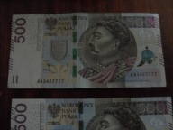 Banknot 500 zł Jan III Sobieski ciekawy nr seria AA ...7777