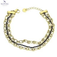 71401 Bransoletka złota i czarna stal chirurgiczna potrójny łańcuch