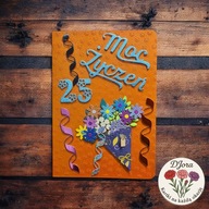 Ręcznie robiona kartka urodzinowa z personalizacją wieku DJora - bukiet