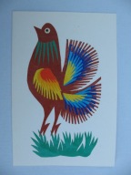 WYCINANKA ŁOWICKA stara POCZTÓWKA WYCINANKA RĘCZNIE WYKONANA KOGUT 1984