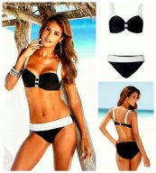 Bikini 75B 36B C strój kostium kąpielowy push up czarny biały