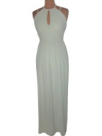 TFNC SZYFONOWA DŁUGA WIECZOROWA PASTELOWA SUKIENKA ORYGINALNY DEKOLT 38 M