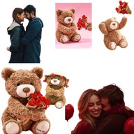 DUZY MIŚ PLUSZOWY Z BUKIETEM PREZENT NA WALENTYNKI 25 CM