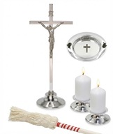 ZESTAW KOLĘDOWY KOMPLET KRZYŻ ŚWIECZNIKI KROPIDŁO MISECZKA NA KOLĘDĘ