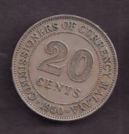 Malaje Malaya - 20 Cent 1950 rok