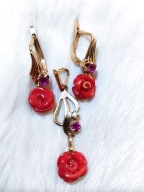 Złoty komplet 585 pr z naturalnym czerwonym koralem