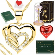 Złoty naszyjnik serce 925 srebrny + róża na walentynki