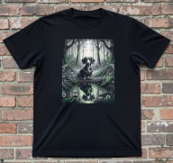 Jamnik przy wodzie w lesie T-shirt Koszulka z jamnikiem M