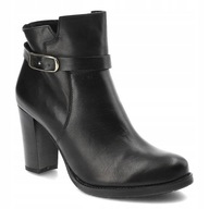 Czarne Botki Pollonus Eleganckie Skórzane Buty Słupek R. 39