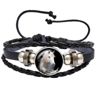 Skórzana bransoletka - Snap - Koń - regulowana długość, wymienne oczka