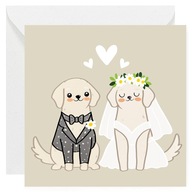 Kartka ślubna – Psy, Młoda Para | Prezent dla Nowożeńców – 14×14 cm