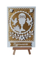 ZAPROSZENIA KOMUNIA UNIWERSALNE KIELICH Z WINOGRONEM GOŁĘBIE – B6 – ZŁOTO