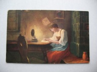 ZAGINIONY ŚWIAT LIST DO NIEGO LAMPA NAFTOWA przedwojenna POCZTÓWKA