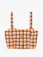 Monki top gorsetowy braletka kratka wzór boho kraciasty krata pomarańczowy