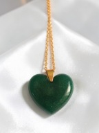 Serce Wisiorek z Żywicy Naszyjnik Handmade serduszko ciemno zielony złoty