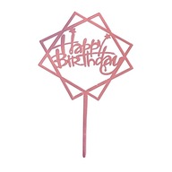Topper akrylowy na Tort HAPPY BIRTHDAY Różowe Złoto kwadrat