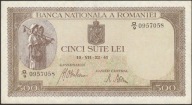 Rumunia 500 lei 1941 - O/9 - stan bankowy UNC -