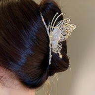 SPINKA KLAMERKA DO WŁOSÓW motylek kryształki perła ZŁOTA VINTAGE DUŻA MODNA